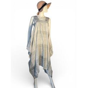 Meg Shop sleeveless box shape plaid print linen dress oversized L